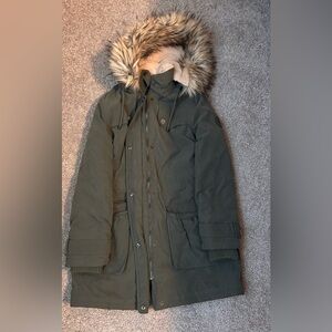 DKNY Olive Parka with Faux Fur Hood